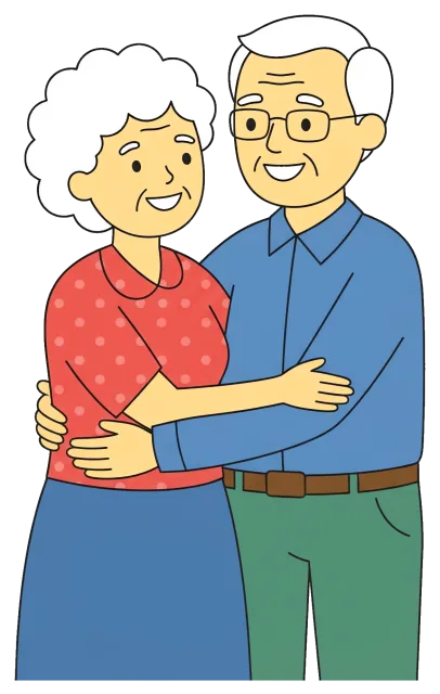 Happy elderly grandparents embracing each other