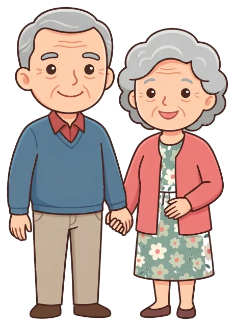 Happy elderly grandparents holding hands
