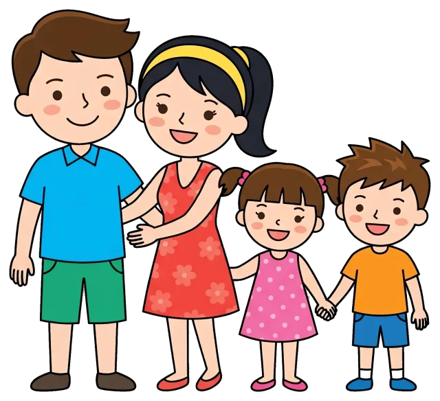 Happy family of four holding hands together