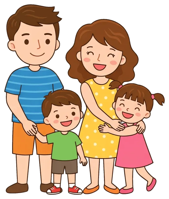 Happy family with parents and two children smiling together