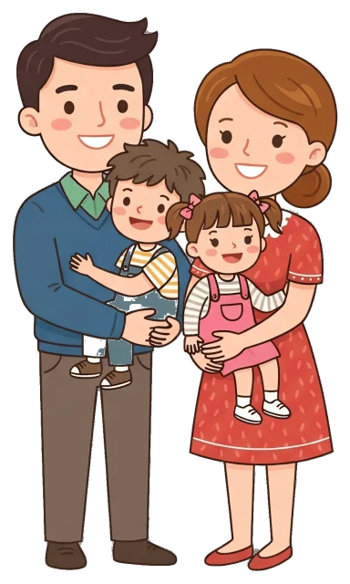 Happy family with two children smiling together