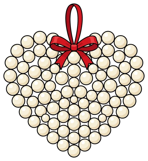 Heart-shaped pearl ornament with red bow