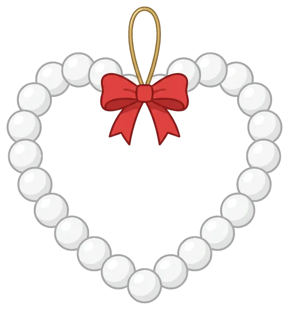 Pearl heart ornament with red bow and hanging loop