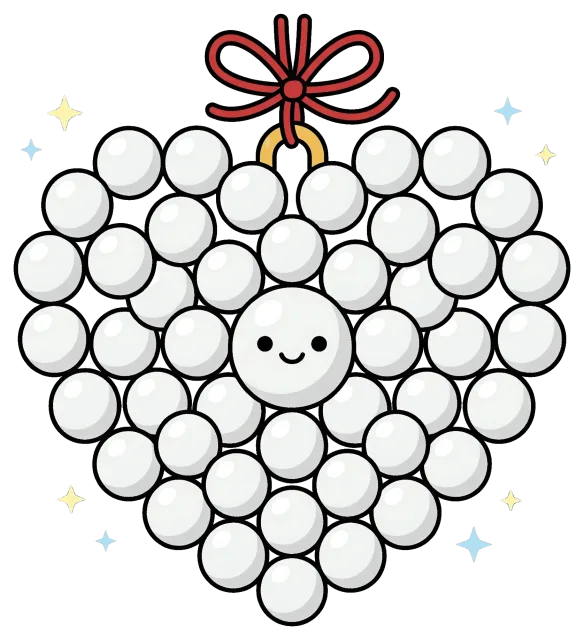 Pearl Heart Ornament with Smiling Face and Red Bow