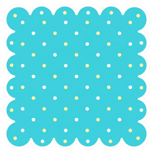 Scalloped frame with blue background and polka dots