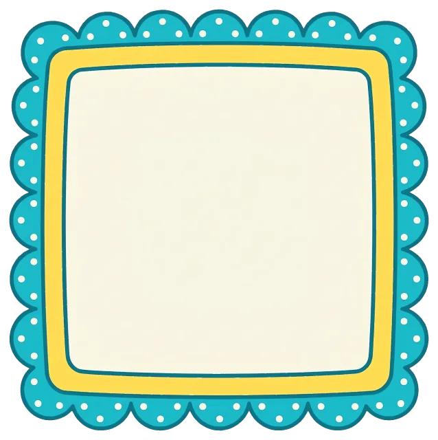 Scalloped frame with blue polka dot border and yellow inner edge