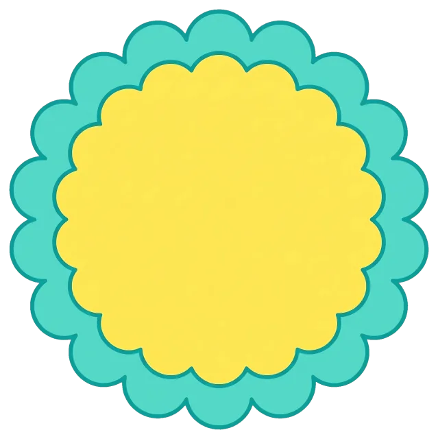 Scalloped frame with yellow center and teal border