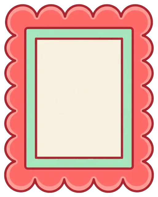 Scalloped red frame with green inner border
