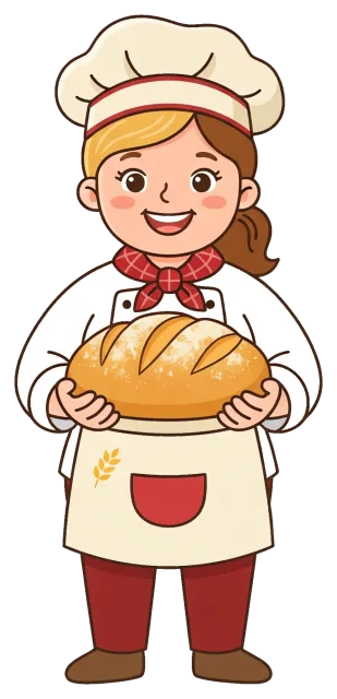 Smiling baker holding freshly baked bread