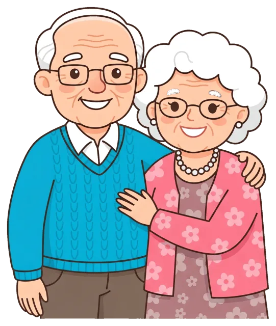 Smiling elderly grandparents embracing each other