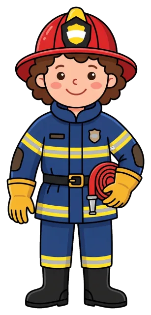 Smiling Firefighter in Full Gear Holding Hose