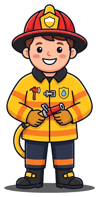 Smiling Firefighter in Yellow Uniform Holding Hose
