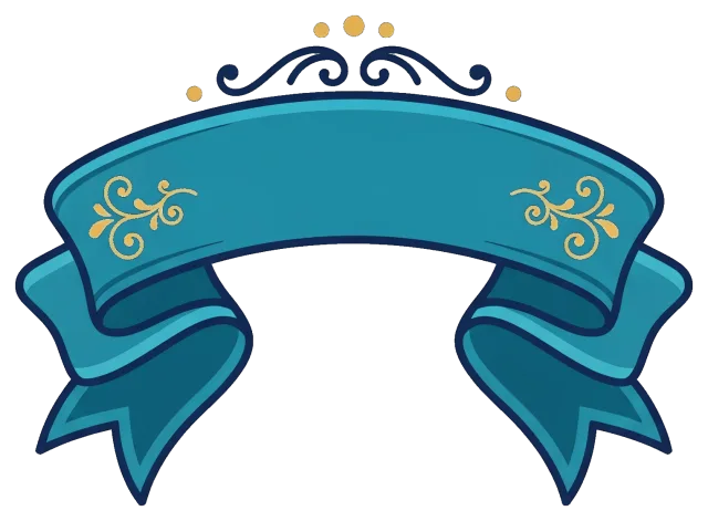 Vintage blue ribbon banner with gold decorative accents