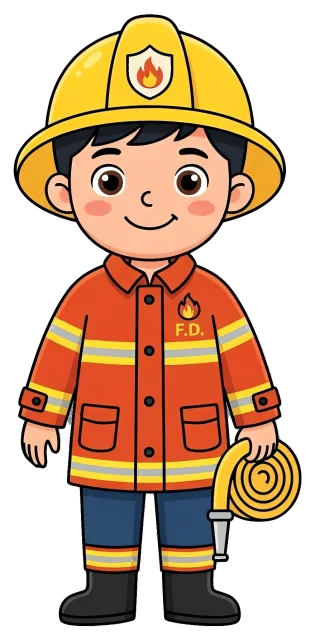 Young Firefighter Standing in Uniform Holding Hose