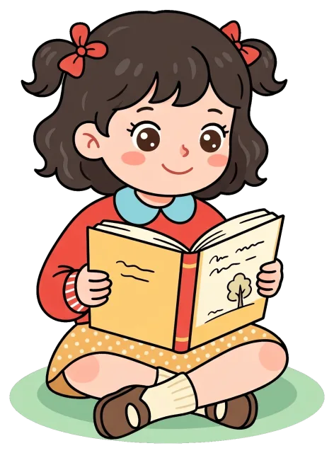 Young girl sitting and reading a book