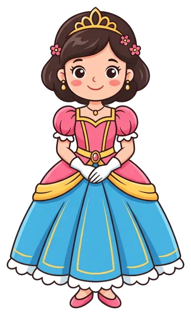 Cute princess in pink and blue dress with tiara