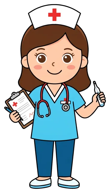 Nurse standing with clipboard and thermometer