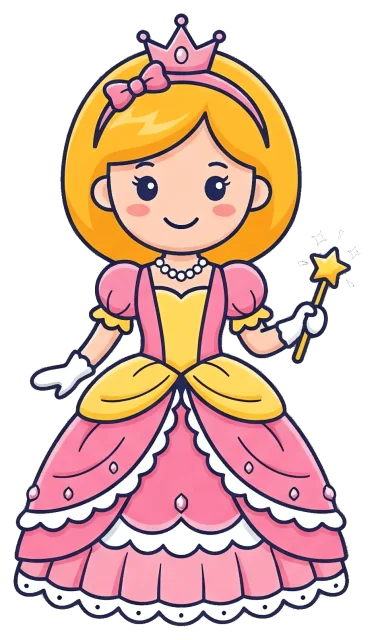 Princess cartoon with pink dress and magic wand