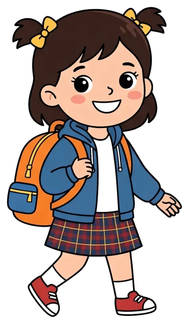 Smiling schoolgirl walking with backpack