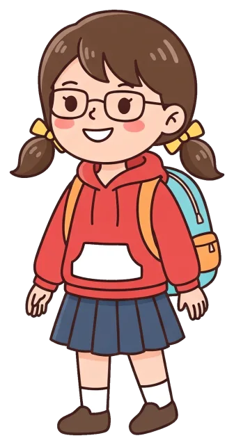 Smiling student girl with backpack and glasses