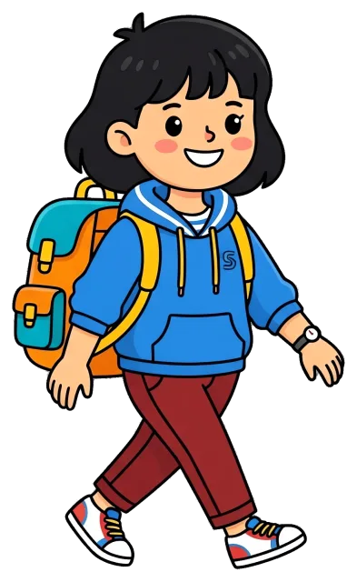 Smiling student walking with backpack