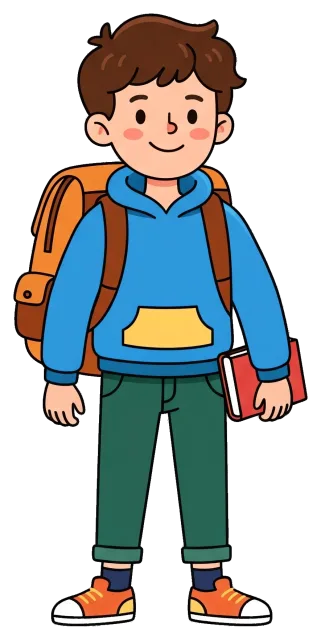 Student with backpack holding a book
