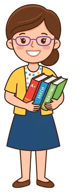 Teacher Holding Math and Reading Books with A+ Grade