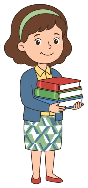 Teacher holding stack of books