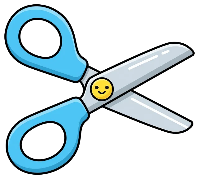 Blue handled scissors with smiling face detail