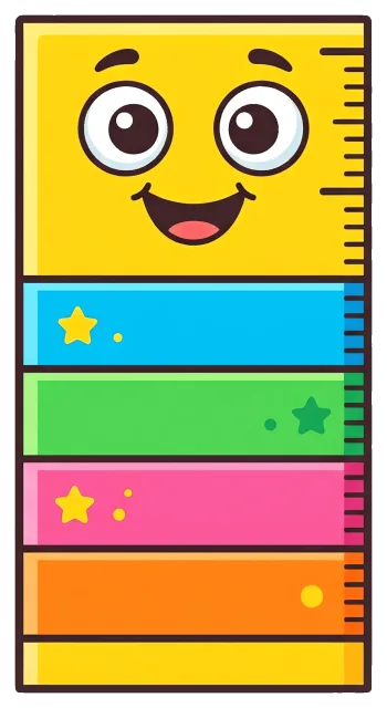Cartoon ruler with smiling face centered on grey background