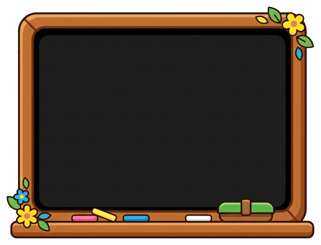 Chalkboard with wooden frame and colorful chalk pieces