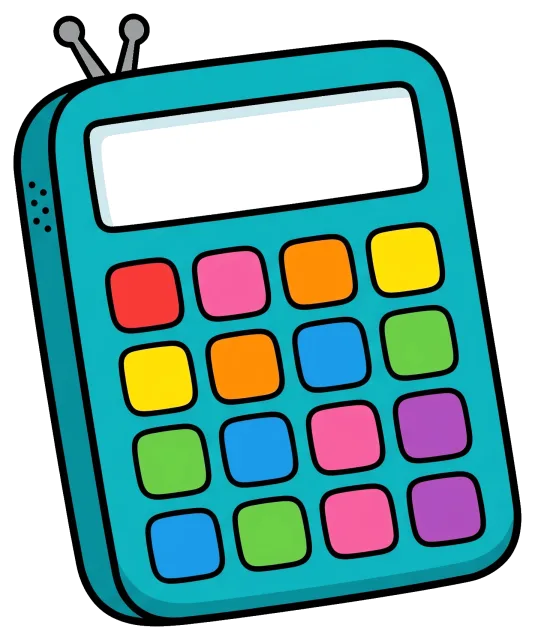 Colorful calculator with multicolored buttons and display