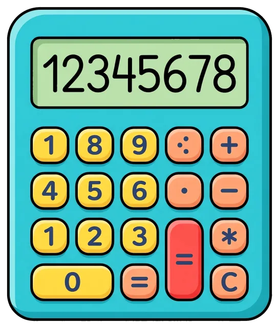 Colorful calculator with numbers and basic operations on grey backgrou