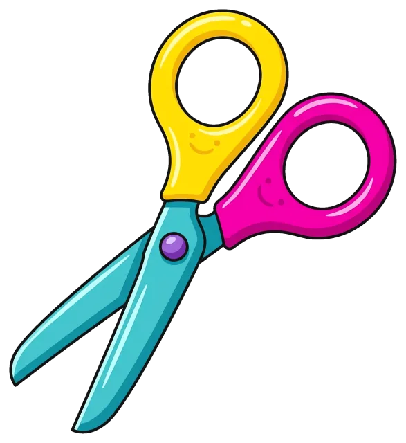 Colorful cartoon scissors with yellow and pink handles