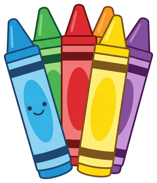 Colorful crayons with smiling face on grey background