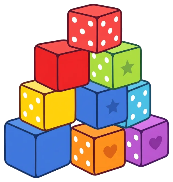 Colorful dice blocks stacked in a pyramid