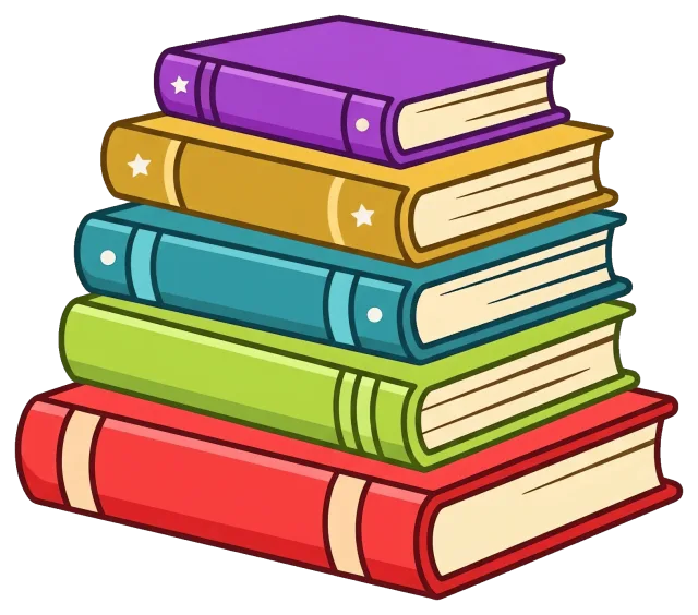 Colorful stack of five hardcover books