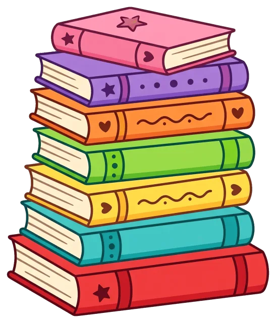 Colorful stack of seven decorative books