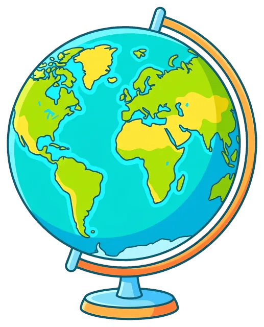 Cute 2D Cartoon Globe Showing World Continents