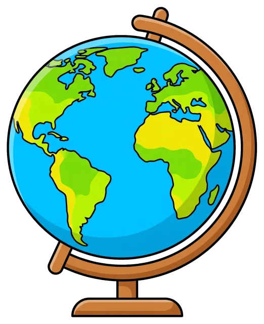 Cute 2D Cartoon Globe Showing World Map