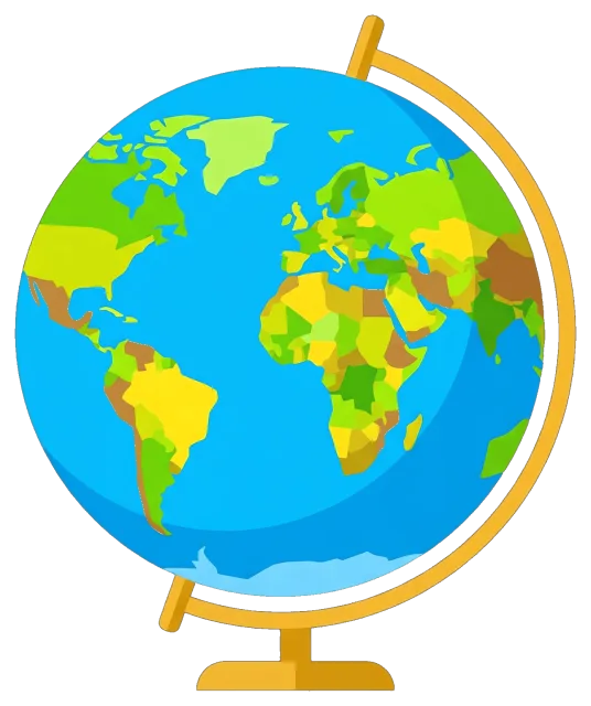 Cute cartoon globe showing world continents and countries