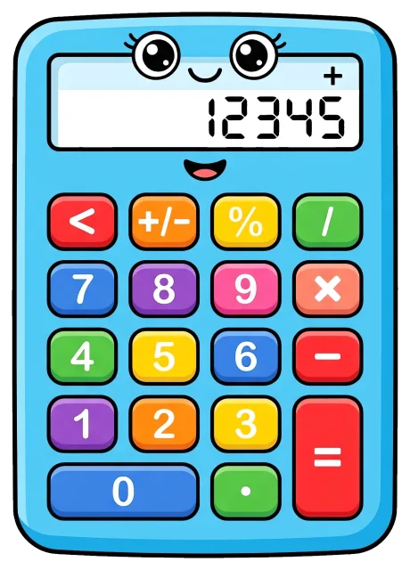 Cute cartoon style calculator with colorful buttons