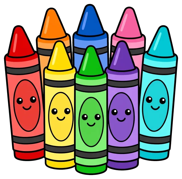 Cute colorful crayons with smiling faces