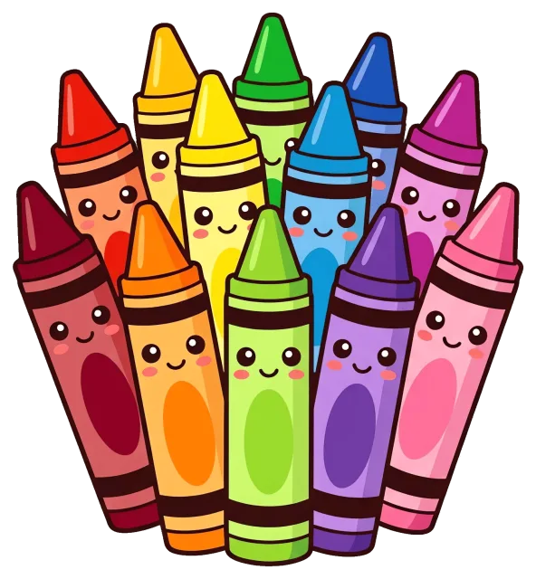 Cute colorful crayons with smiling faces