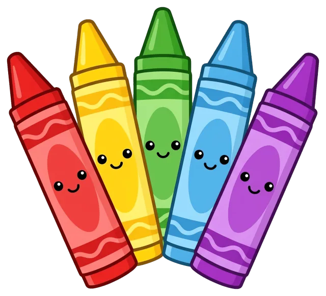 Cute colorful crayons with smiling faces