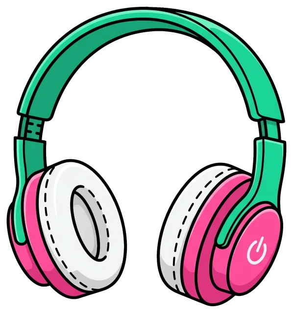 Cute colorful headphones with power button symbol
