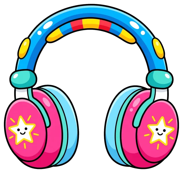 Cute colorful headphones with smiling star design