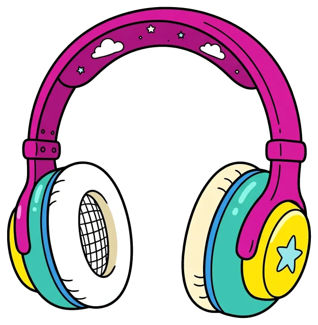 Cute colorful headphones with star and cloud decorations