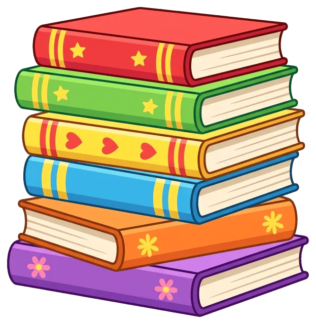 Cute colorful stack of six decorated books