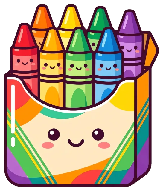 Cute crayons with smiling faces in colorful box